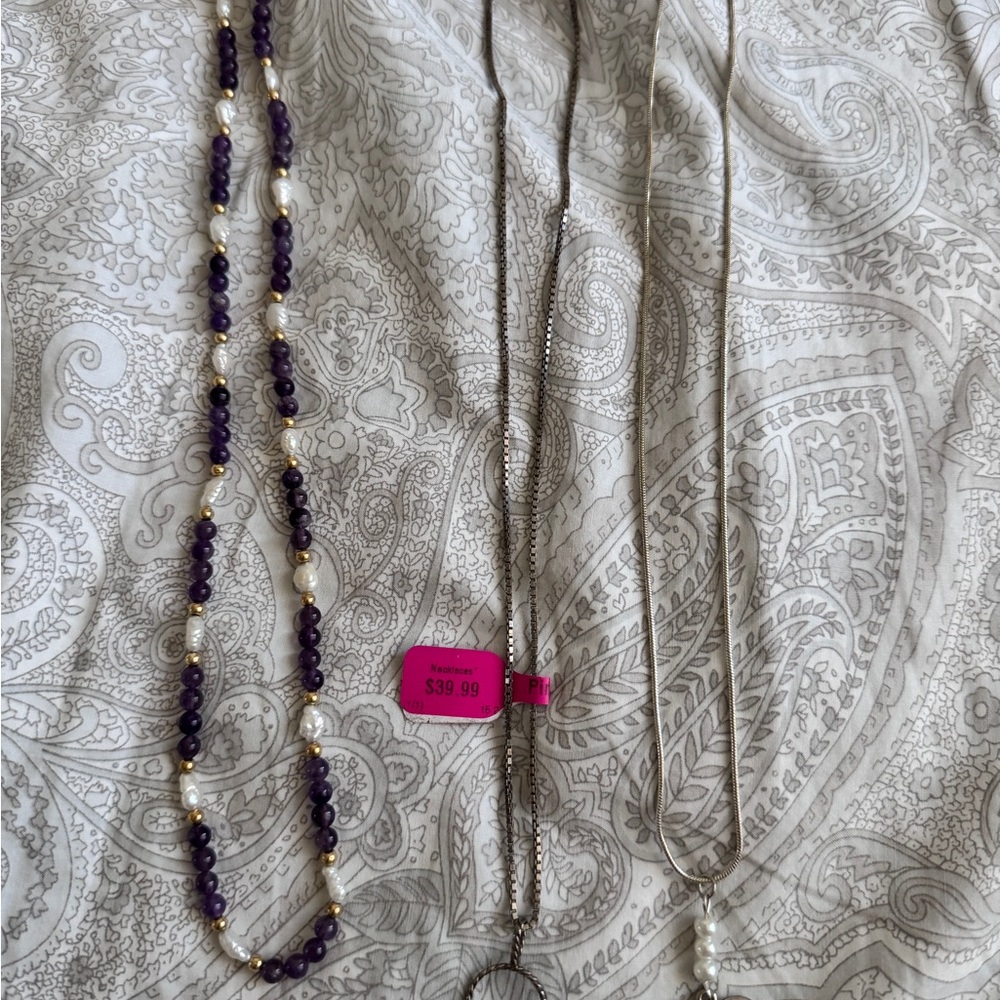 🌸 Vintage 14k gold amethyst sterling silver gemstone necklace LOT seed pearl